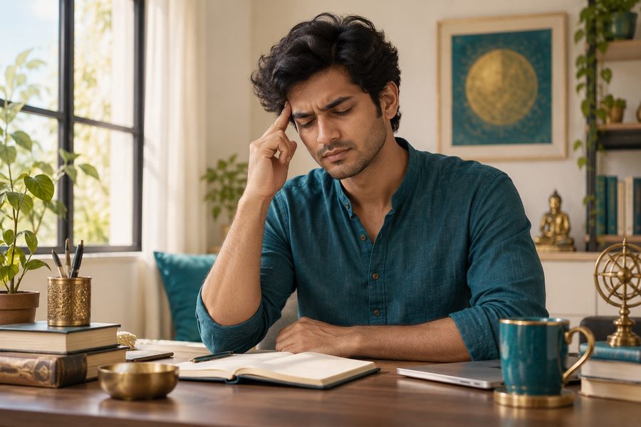 Tension में सिर पकड़कर बैठा युवक